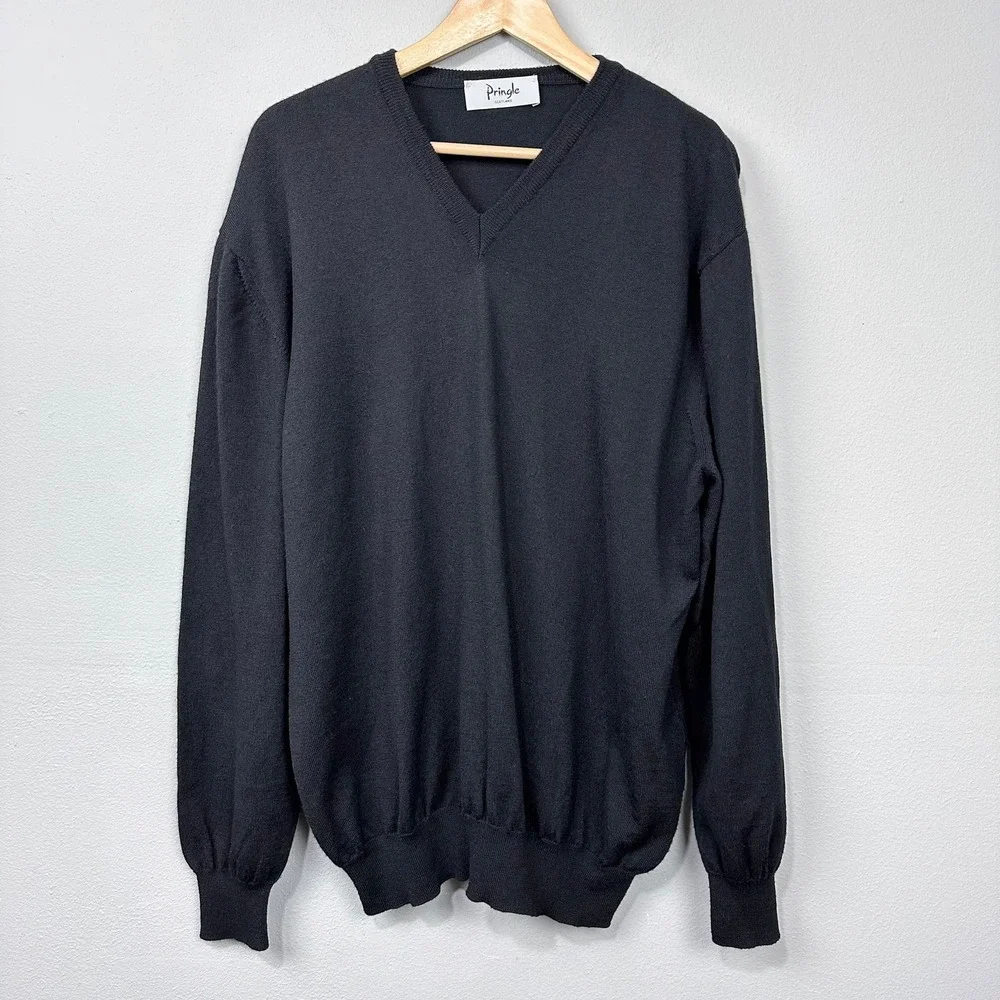 Pringle of Scotland Extra‎ Fine Merino Wool Pullover Sweater Size XXL Black Knit